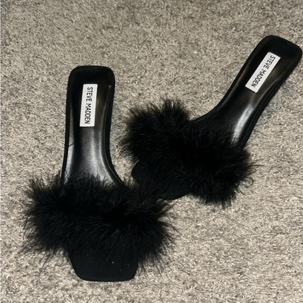 Steve Madden Black Fur Kitten Heels
